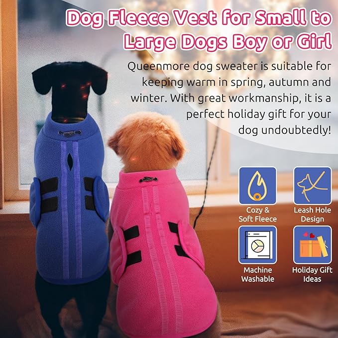 Queenmore Small Dog Sweater, Soft Fleece Vest Pullover Dog Jacket with Leash Hole, Warm Winter Dogs Clothes Cold Weather Doggy Dachshund Sweaters for Small Dogs Cats Boy or Girl (Pink, XS)