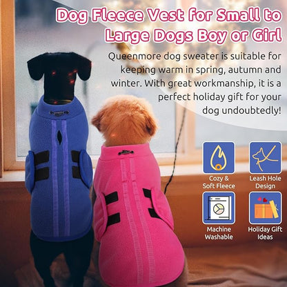Queenmore Small Dog Sweater, Soft Fleece Vest Pullover Dog Jacket with Leash Hole, Warm Winter Dogs Clothes Cold Weather Doggy Dachshund Sweaters for Small Dogs Cats Boy or Girl (Pink, XS)