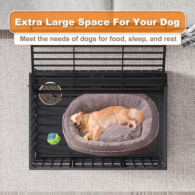 HMHTCT 42 Inch Heavy Duty Dog Crate with Wheels,Indestructible Escape-Proof Dog Kennel with Locking Latch and Double Door,Extra Large XL XXL Crate Indoor for Large and Medium Dog with Removable Tray