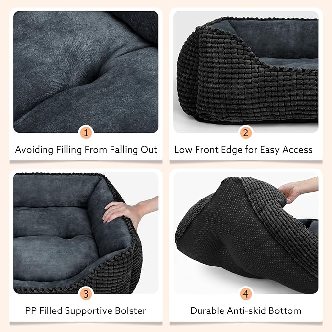 MIXJOY Large Dog Bed for Large Medium Small Dogs, Rectangle Washable Orthopedic Dog Bed, Soft Calming Sleeping Puppy Bed Durable Pet Cuddler with Anti-Slip Bottom L(30"x24"x9")