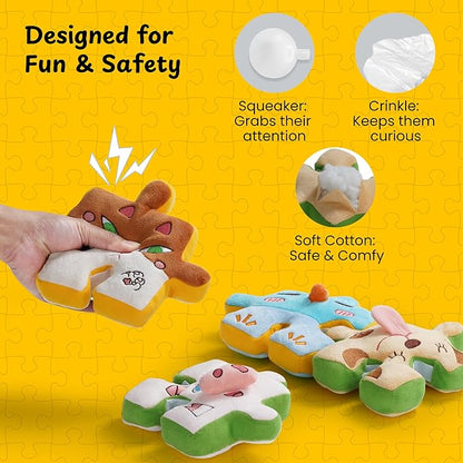 Nocciola Tearable Rip Pull Apart Squeaky Dog Puzzle Toys, 4 in 1 Enrichment Interactive Plush Stuffed Crinkle Chew Toys for Small Medium Large Breeds
