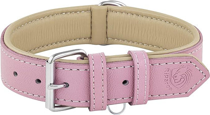 Riparo Genuine Leather Pink Dog Collar Heavy Duty K-9 Adjustable Dog Collar (L: 1.5" Wide for 17"-21" Neck, Pink)