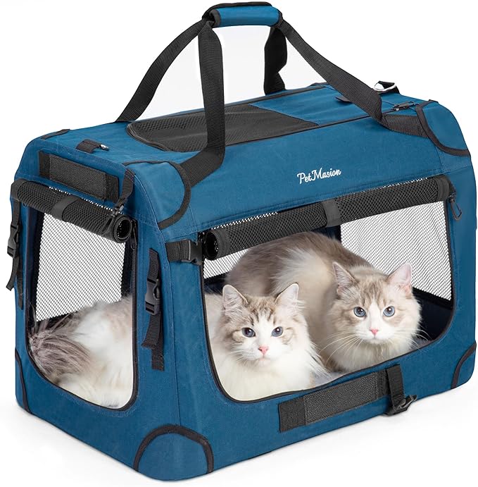PetMasion Extra Large Cat Carrier for 2 Cats, Collapsible Soft Sided Pet XL Crate for Large Mudium Big Cat 20lbs+, Car Travel Portable Bag for Long Trips Ride 24"x16.5"x16.5"