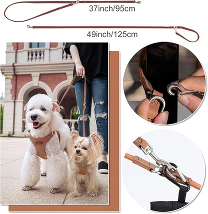 Puppytie No Pull Small Dog Harness with Multifunction Dog Leash,Lightweight Soft Adjustable No Choke Escape Proof Pet Harness Vest Pet Harness Vest,Brown Caramel,S