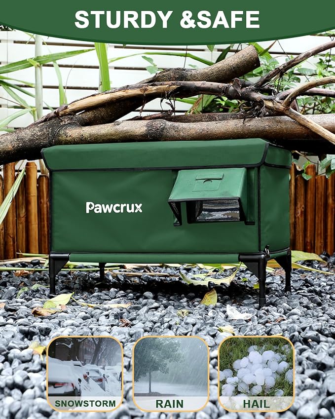 Heated Cat House for Outdoor Cats, Waterproof Insulated Outdoor Cat House with Heating Pad, Weatherproof Elevated Heated Cats House for Outside Feral Cats (Green, 29" L x 17" W x 20" H)