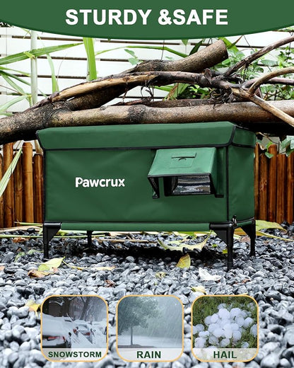 Heated Cat House for Outdoor Cats, Waterproof Insulated Outdoor Cat House with Heating Pad, Weatherproof Elevated Heated Cats House for Outside Feral Cats (Green, 29" L x 17" W x 20" H)
