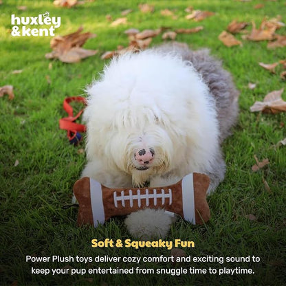 Huxley & Kent Funny Dog Toy w/Squeaker – Power Plush Squeaky Dog Toys for Small, Medium & Large Dogs – Soft Stuffed Animal for Indoor Play & Fetch - Football Bone, Small