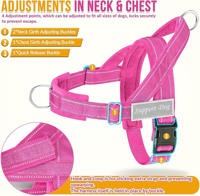 Lukovee No Pull Dog Harness & Leash Set - Heavy Duty Dog Vest Harness with Soft Padded for Medium Large Dogs, Adjustable Reflective Tactical Pet Harness for Easy Walk and Training (M, FU)