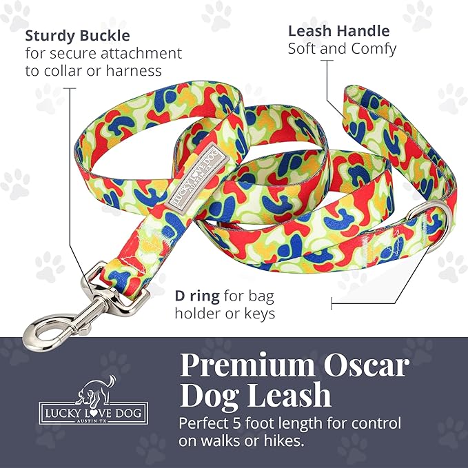Lucky Love Dog Leash, Pattern Oscar Dog Leash, Medium, Durable & Long Lasting (Oscar, Large)