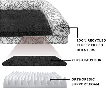 FurHaven Soft, Orthopedic Foam Sofa Dog Bed with Washable & Removable Cover - Plush/Woven - Boulder Gray, Dogs Up to 35 lbs - Medium