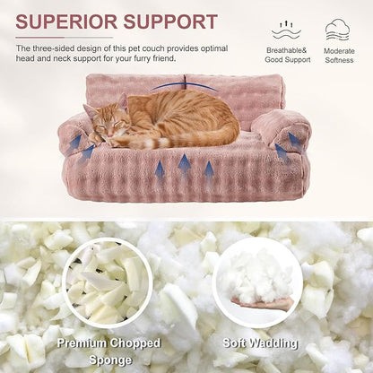 Yaning Cat Couch Bed, Cute Soft Pet Sofa for Indoor Cats Kittens Puppies with Removable Washable Cover, 26"x15", Dusty Pink