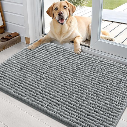 OLANLY Dog Door Mat for Muddy Paws 36x24, Ultra Absorbent Chenille Mud Doormat, Non-Slip Washable and Dirt Trapping Doormat for Indoor Entryway, Quick-Dry Indoor Pet Bed Mats for Dogs, Grey