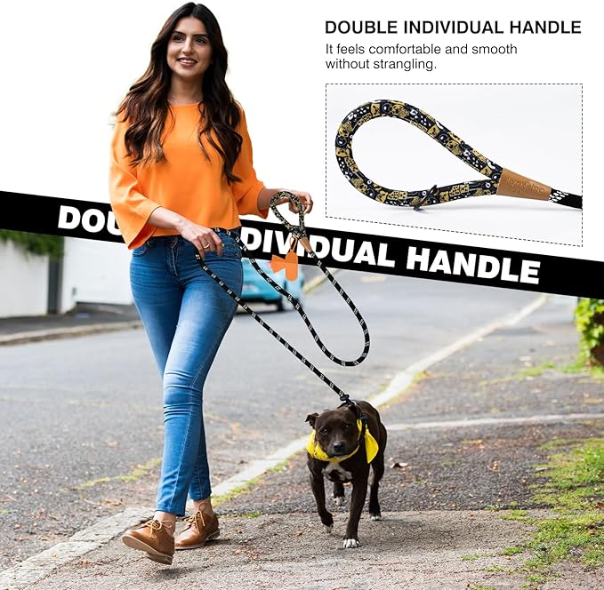 lynxking Slip Lead Dog Leash Reflective, Heavy Duty Comfortable Strong Rope for Large Medium Small Dogs No Pull Pet Training (Black, 2PCS Large 1/2in x 6ft)