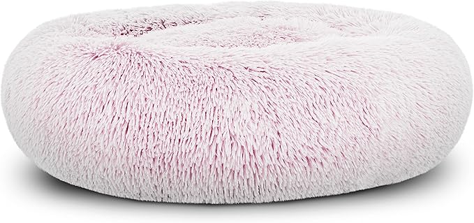The Dog’s Bed Sound Sleep Original Calming Dog & Cat Bed, Anti-Anxiety Rose Pink Fur Donut Nest Snuggler, with Removable Cover, Veterinary Approved