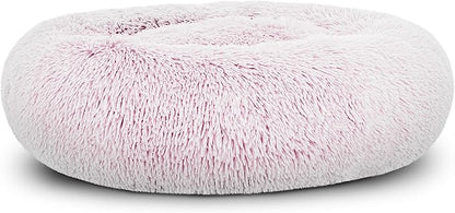 The Dog’s Bed Sound Sleep Original Calming Dog & Cat Bed, Anti-Anxiety Rose Pink Fur Donut Nest Snuggler, with Removable Cover, Veterinary Approved