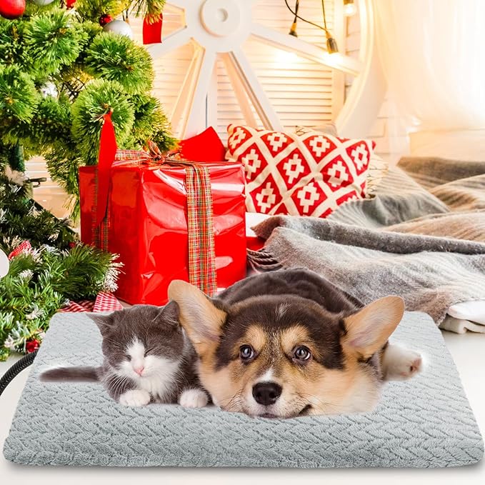 ENJOY PET Pet Heating Pad for Cats Dogs, Heated Dog Bed Indoor Dog Heating Pad with Chew Resistant Steel Cord, 12 Level Timer and Temperature Heated Pet Bed Electric Warming Blanket