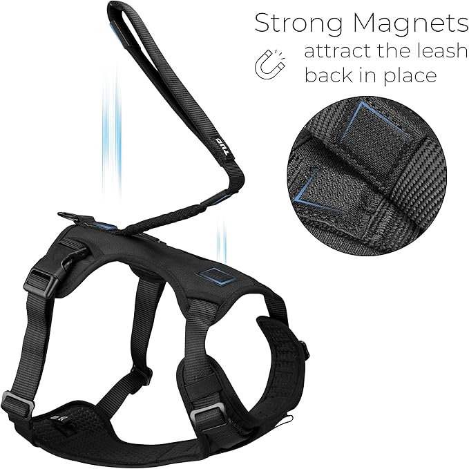 TUG Grab Dog Harness | Integrated Traffic Leash Magnetically Attached for Quick Control (XL/Black)