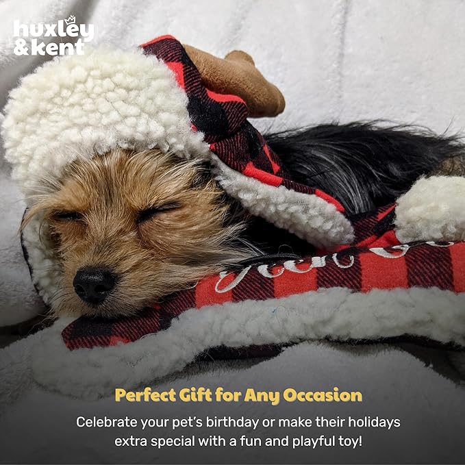 Huxley & Kent Funny Dog Toy w/Squeaker – Holiday Power Plush Squeaky Dog Toys for Small, Medium & Large Dogs – Soft Stuffed Animal for Indoor Play & Fetch - I've Been Good Bone, Large