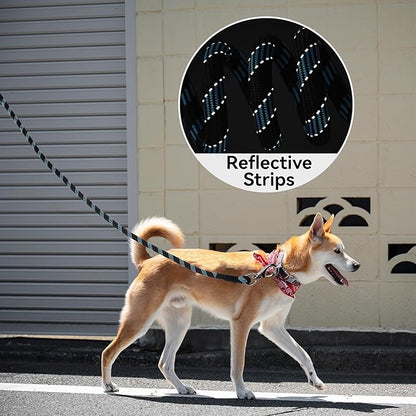 Mile High Life Reflective Dog Leash, with Comfortable Padded Handle, Black Nylon Rope Leash with Steel Tips, Heavy Duty 4 Feet Pet Leashes (Black Blue,48 Inches)