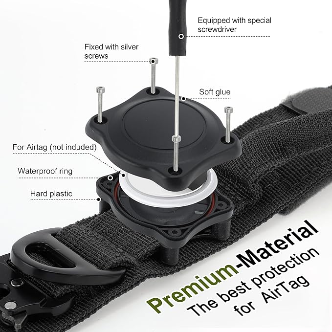 Dog Collar, Waterproof Tactical Dog Collar with Control Handle and Zinc Alloy Buckle, Pet Collar for AirTag, Medium Large Dogs, Medium, Black (Includes Screwdriver Accessories)