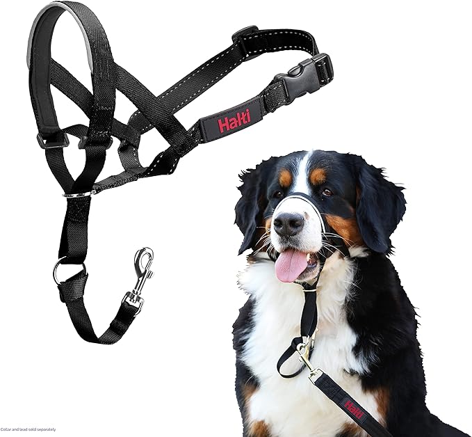 Halti Headcollar - Stop Your Dog Pulling on the Leash. Adjustable, Reflective and Lightweight, with Padded Nose Band. Dog Training Anti-Pull Collar for Large Dogs (Size 5, Black)