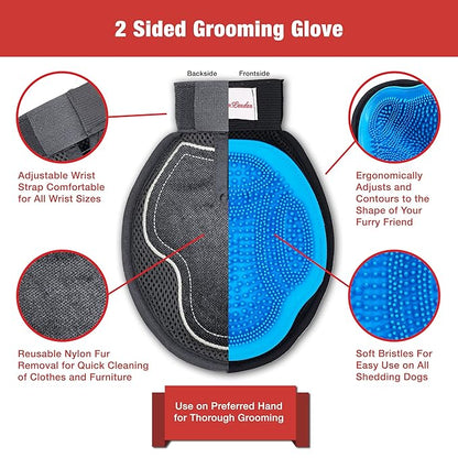 Warren London 2in1 Grooming Glove for Dogs & Cats | Reversible Design Pet Brush with Smooth Side for Clothes & Furniture | Soft Mitten Contours for Comb & Massage