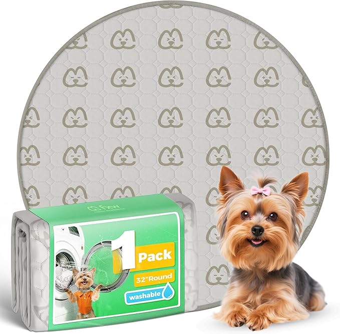 FXW Washable Pee Pads for Dogs, Leak-Proof & Non-Slip, Specifically Designed for Whelping Box, 32" Round, Khaki, 1 Pack