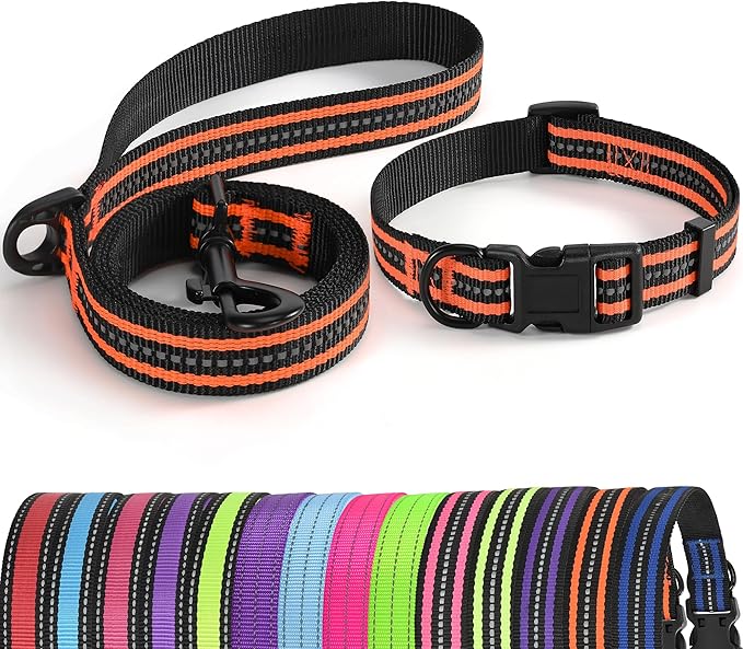 Mile High Life Reflective Dog Collar & Leash Set - Orange, Medium (Pack of 2)