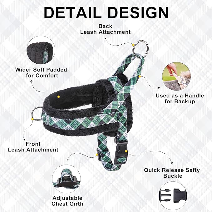 BEAUTYZOO No Pull Small Dog Harness and Leash Set, Soft Puppy Vest Harness with Handle Escape Proof & Easy Walk, Lightweight Dog Winter Harness Chest Adjustable for Girl Boy Dogs Max 7 lbs, Green XXS