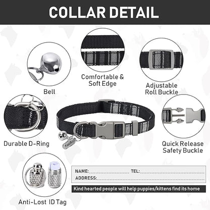 GAMUDA Small Dog Harness Collar and Leash Set, Step in No Chock No Pull Soft Mesh Adjustable Dog Vest Harnesses Plaid Reflective for Dogs Puppy Cats Kitten Rabbit (Black, XXXS)
