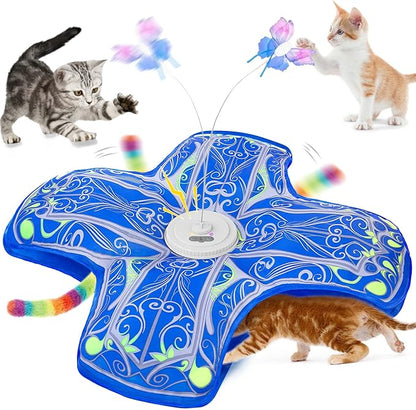 Qraxond Interactive Cat Toys for Indoor Cats,[Newly Upgraded] Rechargeable Touch Activated Hide and Seek Kitten Toys for Bored Indoor Adult Cats with Fluttering (Blue)