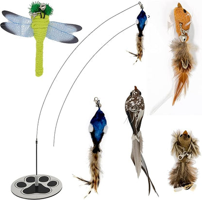 GADGETSOLOGY Cat Toys for Bored Indoor Adult Cats Any Surface Base Wand Stimulation Toys for Indoor Cats Cat Feather Toy Cat Feather Cat Toy Wand Juguetes para Gatos Activos Juegos para Gatos
