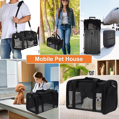 RENEWREVITAL Pet Carrier, Breathable Mesh Design, Soft Cat Carrier with Shoulder Strap, Comfortable Travel Solution, Black