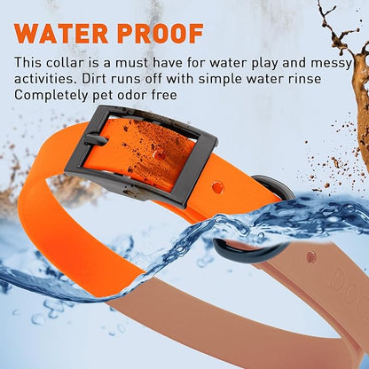 Dogline Biothane Waterproof Dog Collar Strong Coated Nylon Webbing with Black Hardware Odor- Proof for Easy Care Easy to Clean High Performance Fits Small Medium or Large Dogs, Hunter Orange