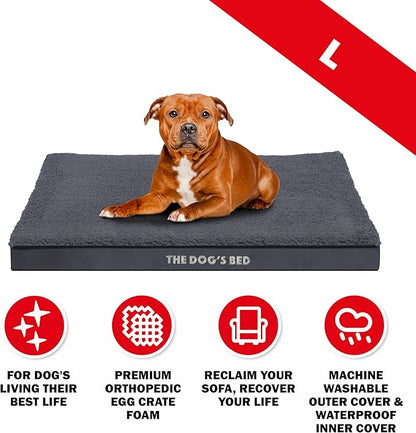 The Dog’s Bed Orthopedic Dog Bed, Large Grey Plush, Waterproof, Supportive Dog Bed with Washable Replaceable Covers, Veterinary Approved
