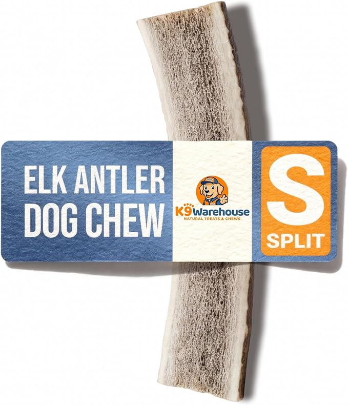 K9warehouse Natural Split Elk Antlers for Dogs - Premium Grade Dog Antler Chews - Long-Lasting Deer Antles Ideal for Aggressive Chewers - Safe USA Sourced Chew for Medium and Large Dogs - 1 Pack