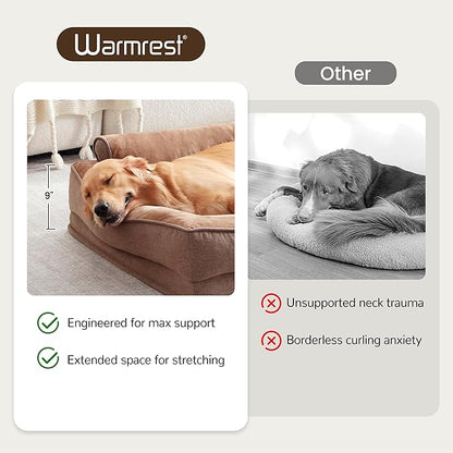 Warmrest XL Orthopedic Dog Beds for Large Dogs, Waterproof Egg-Crate Foam Pet Couch Bed with Soft Sides, Non-Slip Dog Sofa with Flannel Removable Washable Cover, 42" L Supportive Pet Sofa, Brown