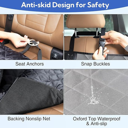 Kytely Dog Car Seat Cover for Back Seat,Waterproof Hammock with Mesh Window, Anti-Scratch Nonslip Car Seat Protector for Dogs, 600D Heavy Duty Dog Seat Cover for Cars Trucks and Suvs Gray