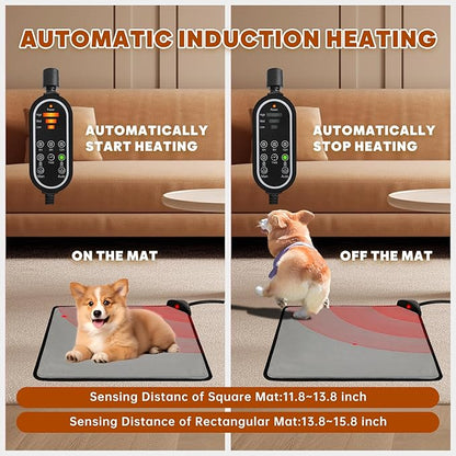 Orznez Pet Heating Pad for Cat, Electric Heated Mat with 3 Temperatures & 3 Timers, Automatic Induction Heated Cat Bed, Chew Resistant Cord (Dark Grey, 27.6" x 15.7")