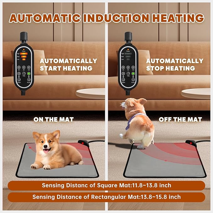 Orznez Pet Heating Pad for Cat, Electric Heated Mat with 3 Temperatures & 3 Timers, Automatic Induction Heated Cat Bed, Chew Resistant Cord (Light Grey, 27.6" x 15.7")