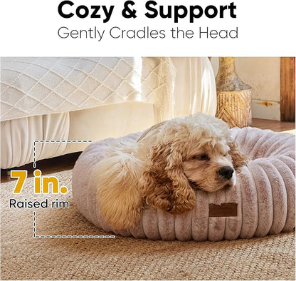 FUKUMARU Dog Bed, Calming Donut Dog Beds for Anxious Dogs, Modern Aesthetic Cat Bed with Gradient Print, Cute Round Pet Beds with Washable Cover, Orthopedic Puppy Bed, Camel, Medium, 30 inches
