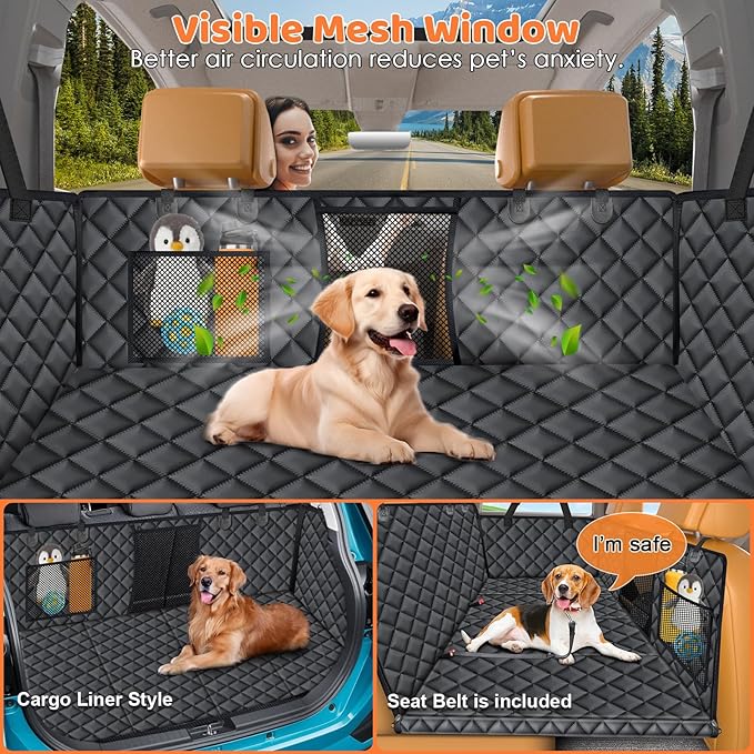 URPOWER XL Backseat Extender for Dogs - Hard Bottom Dog Car Seat Cover for Back Seat, Dog Car Hammock Dogs Travel Bed for Full Size Crew Cab Truck, Pet Rear Seat Protector for F150/ RAM1500/ Silverado