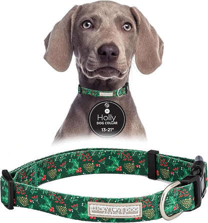 Lucky Love Dog - Adjustable Dog Collar with Easy Click Holly for Medium, Durable, & Comfortable for Male & Female Dogs, Pet Collar for Puppies & Adult Dogs - Holly, Medium