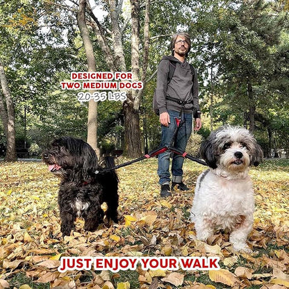 Pet Dreamland Exquisite Dual Dog Leash Coupler No Tangle Swivel. Premium Quality & Perfect for Walking Two Medium Dogs. You Will Absolutely Love This Amazing Double Attachment (Black & Red)
