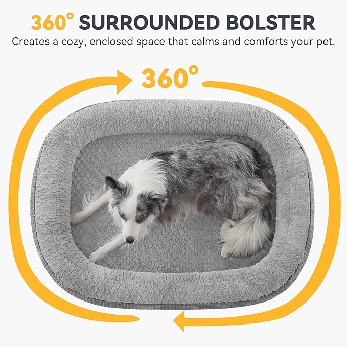 JOEJOY Orthopedic Dog Bed for Medium Dogs, Egg-Crate Memory Foam Pet Bed with Bolster Sides, Waterproof Lining, Removable Washable Cover & Non-Slip Bottom, Light Grey