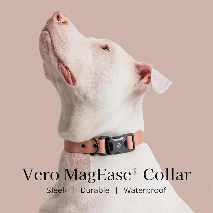 2026 New Edition, Fei & Eve PVC MagEase Dog Collar - Patented Magnetic Buckles | Fur-Safe | 450LB Escape-Proof | Adjustable Fit | Small (Blush)