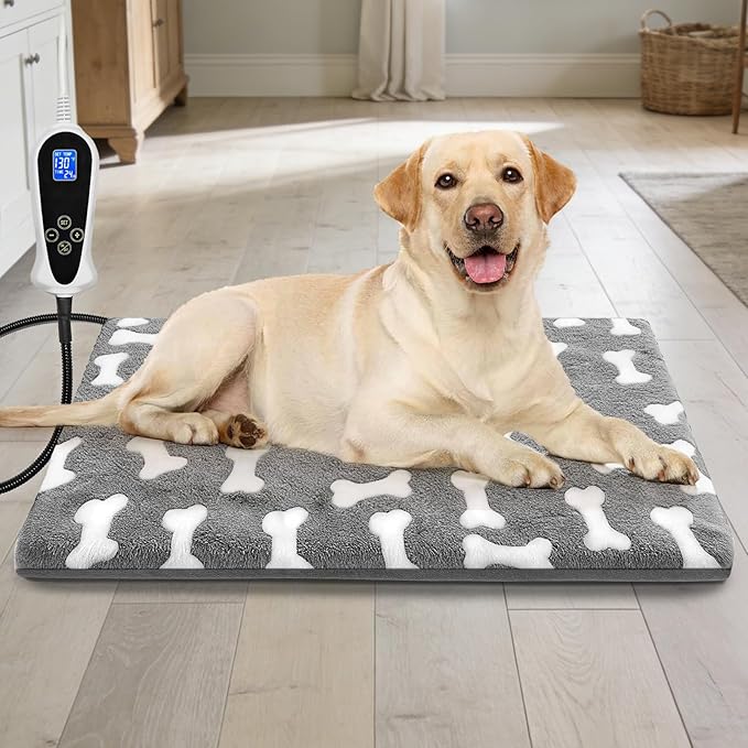 Bestio Dog Heating Pad,28x18 in Heated Dog Bed with Constant Heat & Auto Modes，MET&UL Certified Pet Heating Pad,Chew-Resistant Cord,Waterproof Washable Cover-Gray