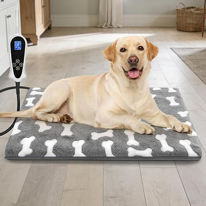 Bestio Dog Heating Pad,28x18 in Heated Dog Bed with Constant Heat & Auto Modes，MET&UL Certified Pet Heating Pad,Chew-Resistant Cord,Waterproof Washable Cover-Gray