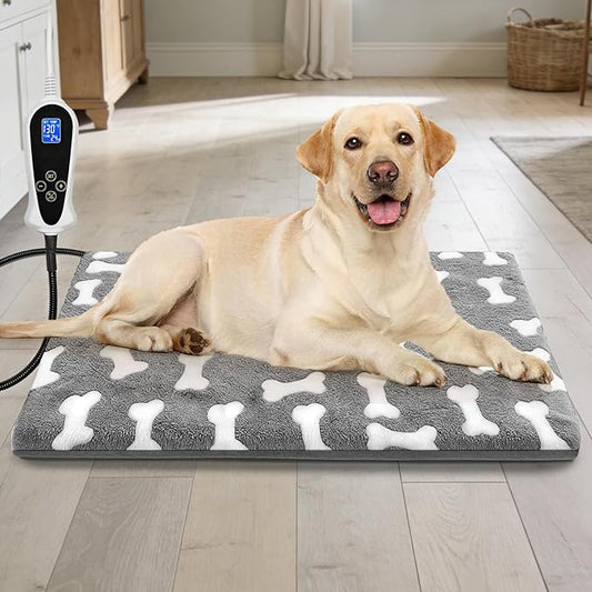 Bestio Dog Heating Pad,28x18 in Heated Dog Bed with Constant Heat & Auto Modes，MET&UL Certified Pet Heating Pad,Chew-Resistant Cord,Waterproof Washable Cover-Gray