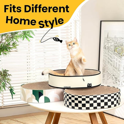 Conlun Large Oval Cat Scratcher Bowl, Cardboard Cat Scratching Pad & Lounge Bed, High-Density Reversible Cat Nest for Large Indoor Cats, Furniture Protector with Ergonomic Curve, Gift Catnip Included